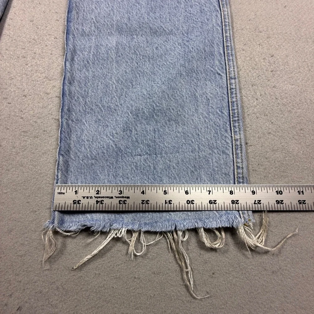 Zara Womens Crossed Waist Straight Leg Jeans Light Wash Raw Hem Blue Size 2